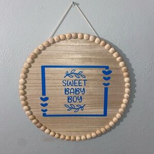 Wooden Wall Hanging with Blue 'Sweet Baby Boy' Design